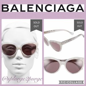 🕶 BALENCIAGA White Cat Eye Sunglasses + Case RARE